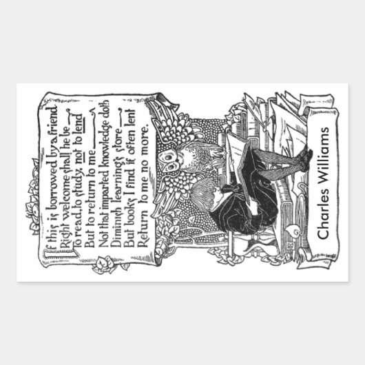 図書帳スタンプヴィンテージ詩タイポグラフィ 長方形シール (正面)