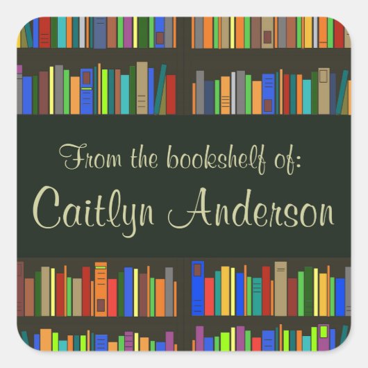 図書書棚パーソナライズされた蔵書票シール スクエアシール (正面)