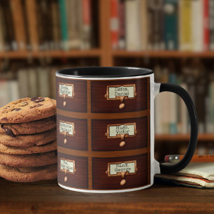 図書木製カードカタログ引き出読し コーヒーマグカップ