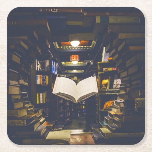 図書棚オープンブック読 スクエアペーパーコースター (正面)