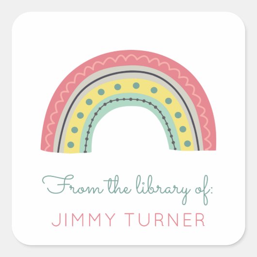 図書館からのレインボー蔵書票 スクエアシール (正面)