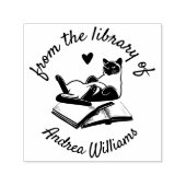 図書館からの名前をカスタムする モダン | キャッおもしろいト セルフインキングスタンプ (デザイン)