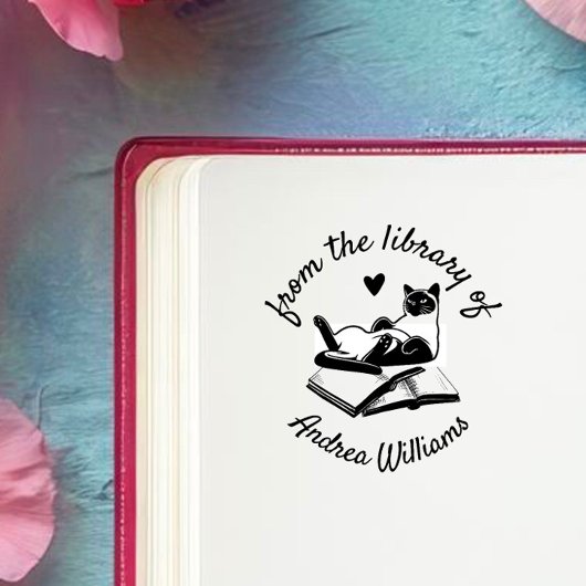 図書館からの名前をカスタムする モダン | キャッおもしろいト セルフインキングスタンプ