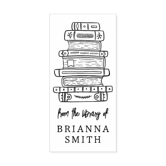 図書館から手で描いた本のスタック ラバースタンプ (インプリント)