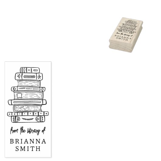 図書館から手で描いた本のスタック ラバースタンプ (押印)