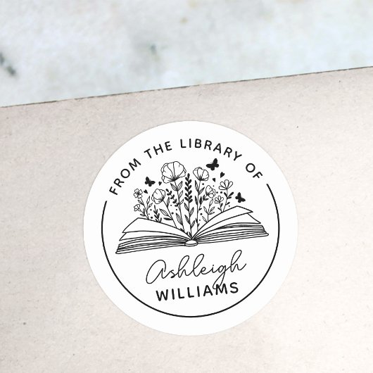 図書館から開花や蝶を読む ラウンドシール