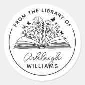 図書館から開花や蝶を読む ラウンドシール (正面)