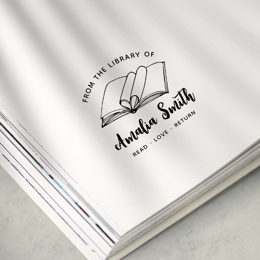 図書館から |かわいいハートブックスタンプ セルフインキングスタンプ