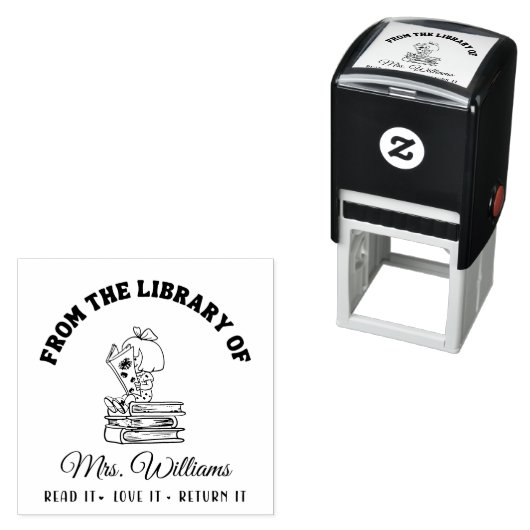 図書館から |かわいい女の子読の先生本 セルフインキングスタンプ (インサイチュ)