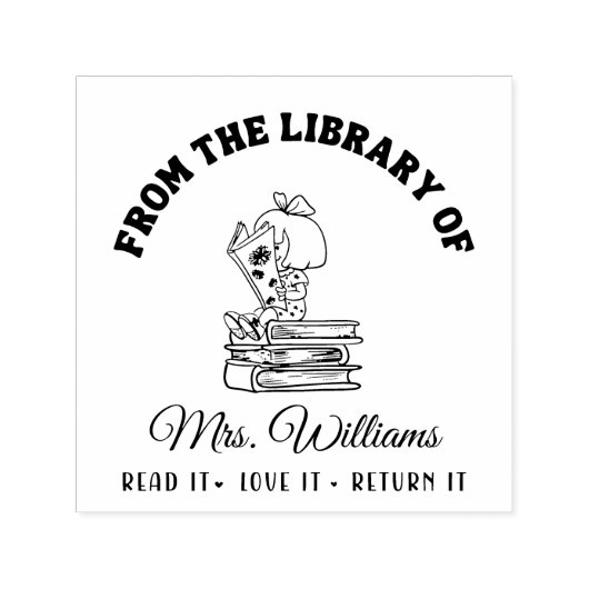 図書館から |かわいい女の子読の先生本 セルフインキングスタンプ (デザイン)