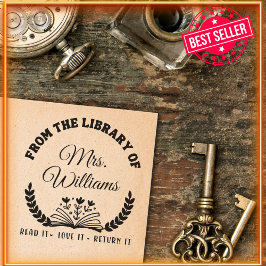 図書館から |シンプル葉のモダン本 セルフインキングスタンプ