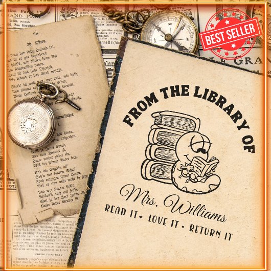 図書館から |ブックおもしろいワーム先生 セルフインキングスタンプ