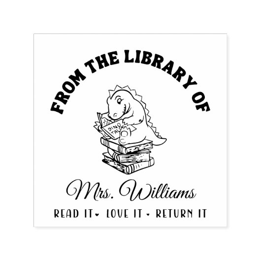 図書館から |恐竜オンブックス先生 セルフインキングスタンプ (デザイン)