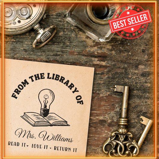 図書館から |書籍の電球,先生 セルフインキングスタンプ