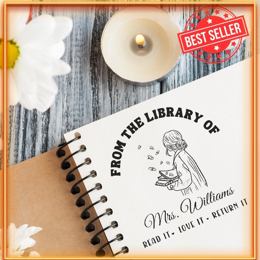 図書館から |蝶on本,先生 セルフインキングスタンプ