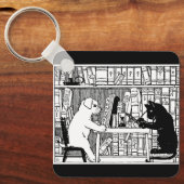 図書館での猫と犬 キーホルダー (正面)