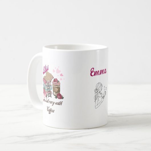 図書館で本とコーヒーを片手に至福の少女 コーヒーマグカップ (正面左)
