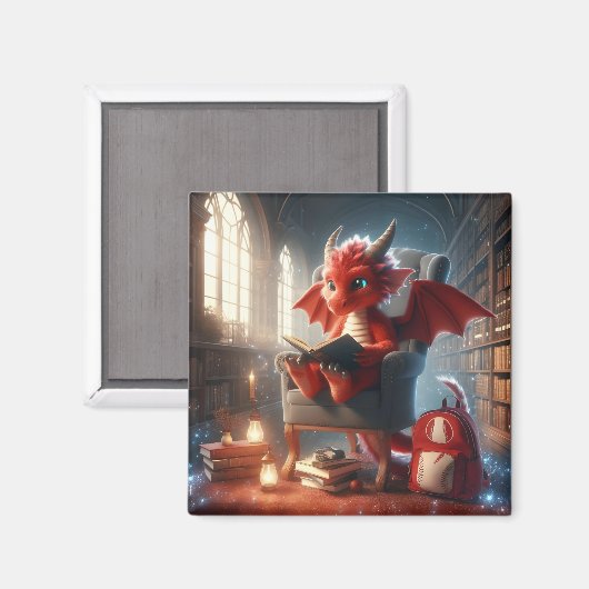 図書館で – Red Dragon Magnet マグネット (正面/裏面)