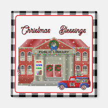 図書館と小さな赤トラックの移動図書館