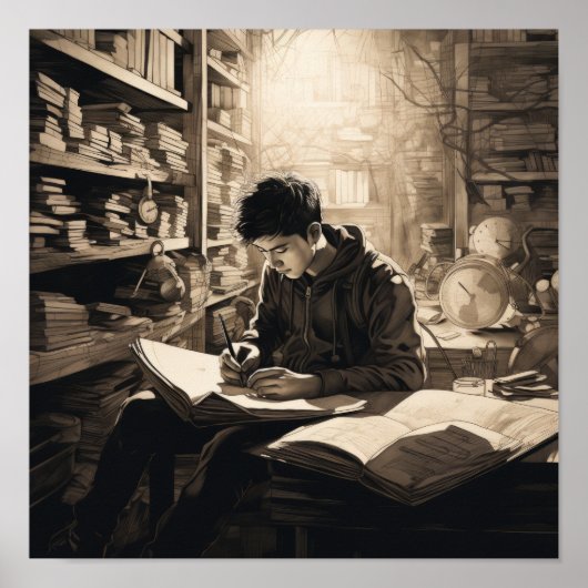 図書館に浸る若インスパイアい学生 ポスター (正面)