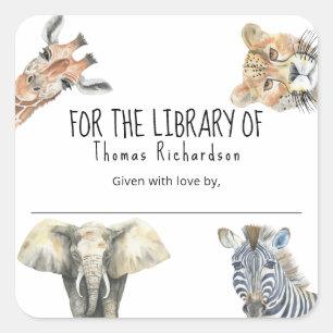 図書館のために - ワイルドサファリ動物 スクエアシール