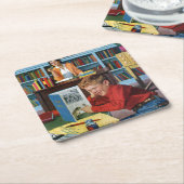 図書館のカエル スクエアペーパーコースター (アングル)