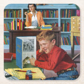 図書館のカエル スクエアペーパーコースター (正面)