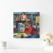 図書館のカエル スクエア壁時計 (ホーム)