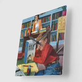 図書館のカエル スクエア壁時計 (傾斜)