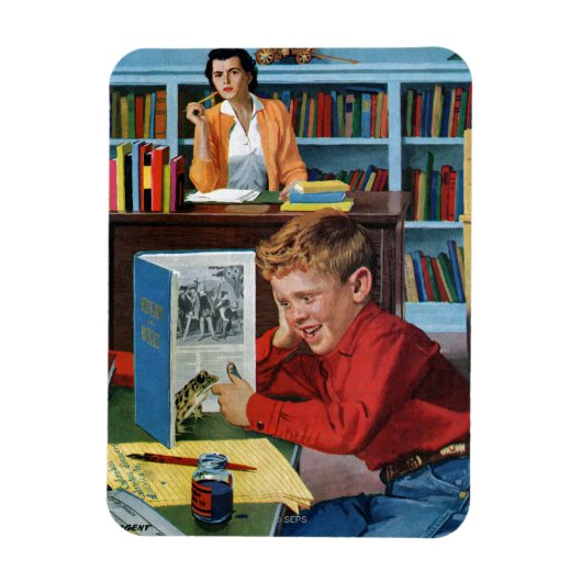 図書館のカエル マグネット (縦)