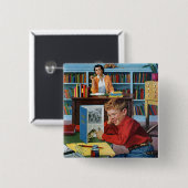 図書館のカエル 缶バッジ (正面&裏面)