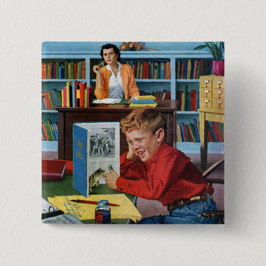 図書館のカエル 缶バッジ (正面)