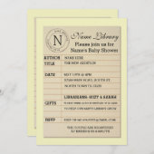 図書館のカード ベビーシャワー 黄色の招待状 招待 招待状 (正面/裏面)