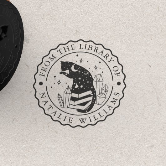 図書館のクリスタル・キャット・スター・ペンシル・ムーン ラバースタンプ