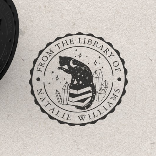 図書館のクリスタル・キャット・スター・ペンシル・ムーン ラバースタンプ