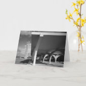 図書館の入口のアーチ、背景の鐘桜 カード (黄色い花)