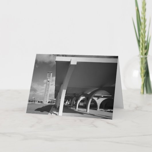 図書館の入口のアーチ、背景の鐘桜 カード (正面)