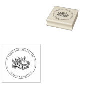 図書館の本とコーヒーの花 ラバースタンプ (押印)