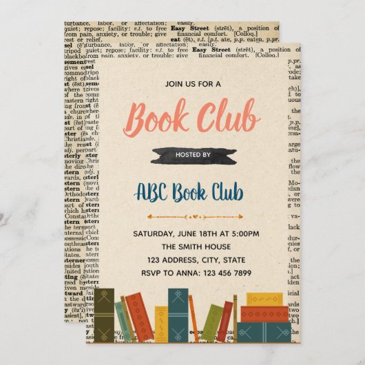 図書館の本をテーマにしたパーティーの招待状 招待状 (正面/裏面)