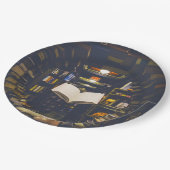 図書館の本棚が本を読開く ペーパープレート (アングル)