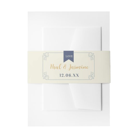 図書館の本 結婚式 カトラリー バンド クリーム 招待状ベリーバンド (正面例)