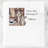 図書館の犬。 本。 かわいい犬。 本のプレートに名前 長方形シール (バッグ)