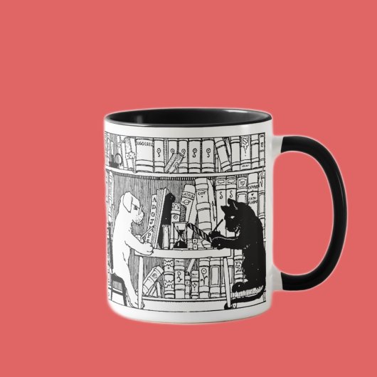 図書館の猫と犬 マグカップ