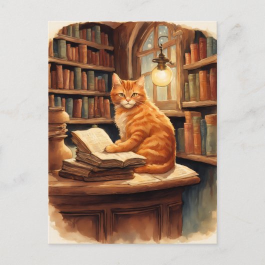 図書館の猫のはがき ポストカード (正面)