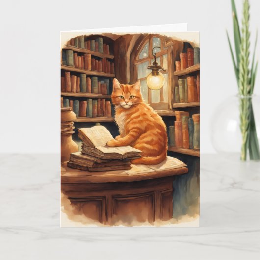 図書館の猫グリーティングカード カード (正面)