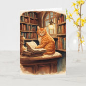 図書館の猫グリーティングカード カード (黄色い花)