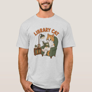 図書館の猫 読書 イラスト かわいい 猫好き Tシャツ