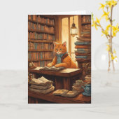 図書館の猫 #12 グリーティングカード (黄色い花)