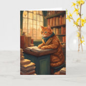 図書館の猫 #14 グリーティングカード (黄色い花)