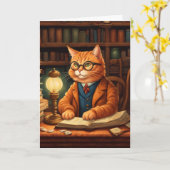 図書館の猫 #15 グリーティングカード (黄色い花)